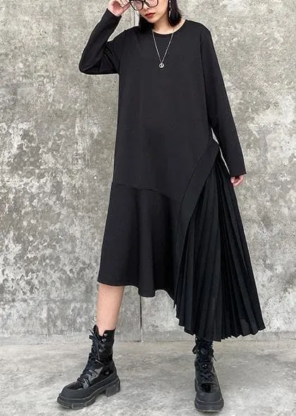 100% o neck Ruffles cotton clothes Women Outfits black long Dresses