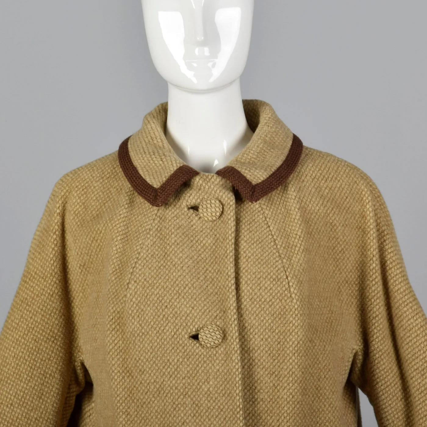 1950s Beige Tweed Coat with Brown Trim