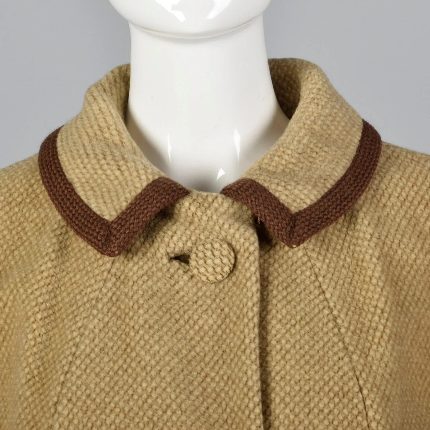 1950s Beige Tweed Coat with Brown Trim