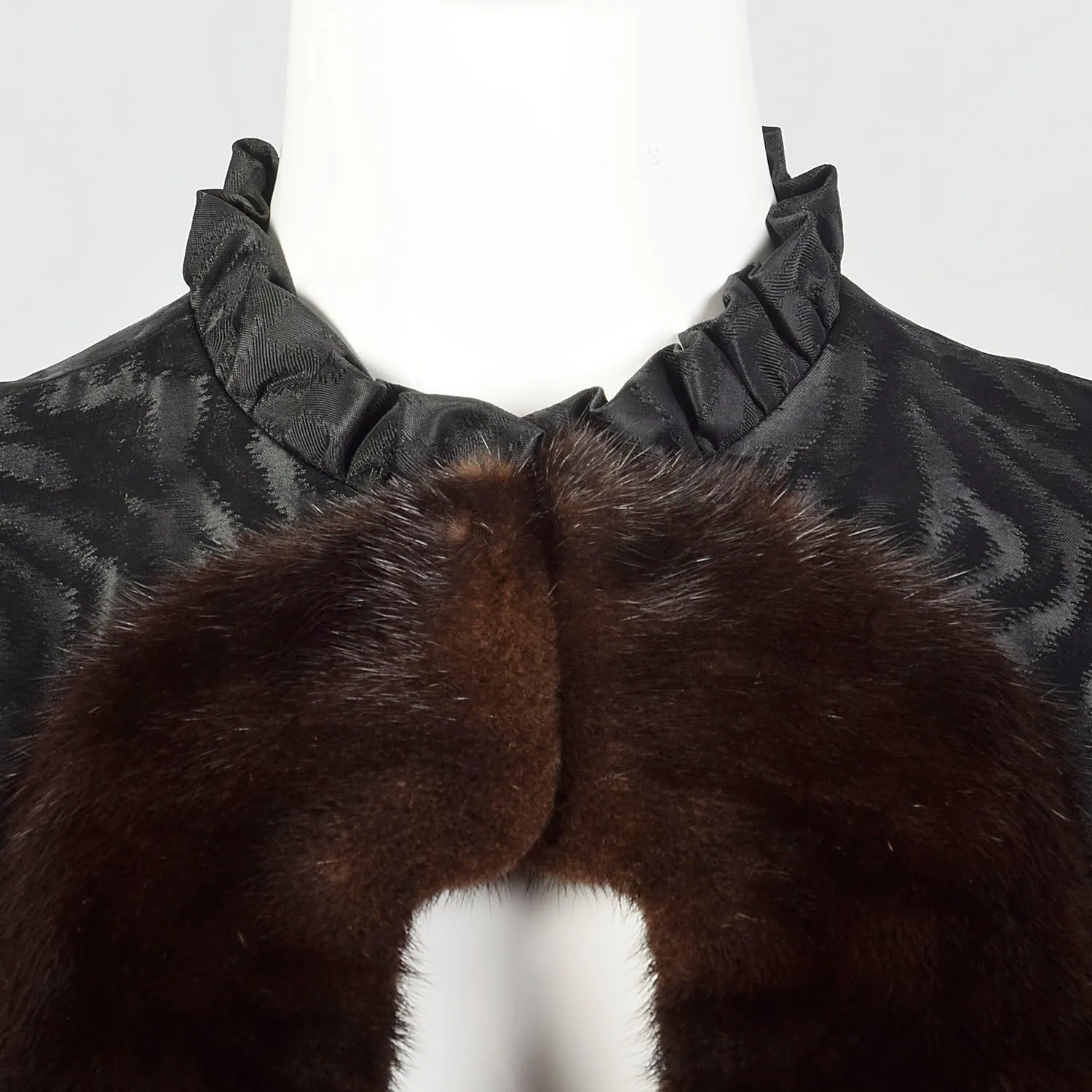 1960s Mink Trim Capelet Evening Fur Cape Black Formal Wrap