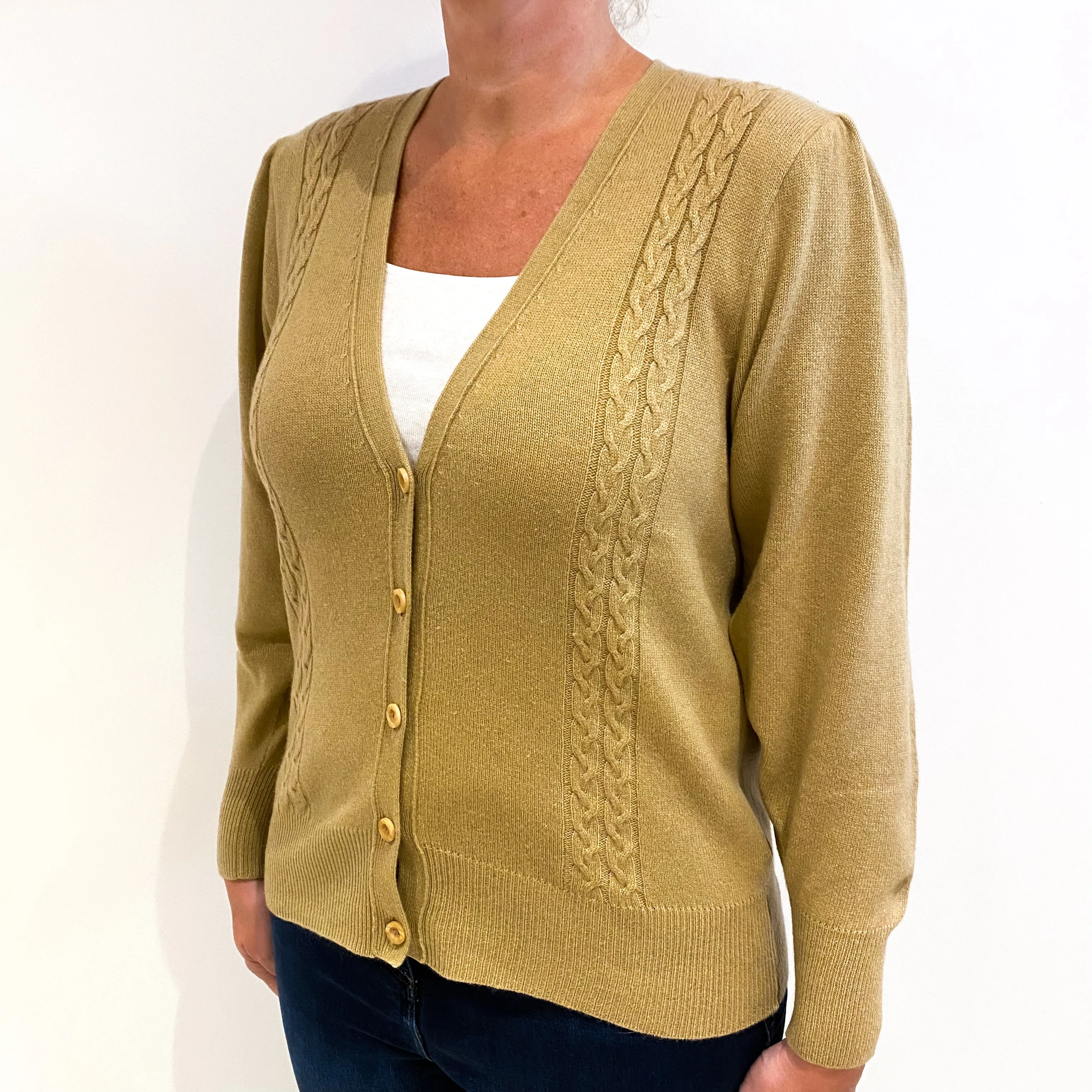 1980’s Vintage Sand Beige Cashmere V-Neck Cardigan Large