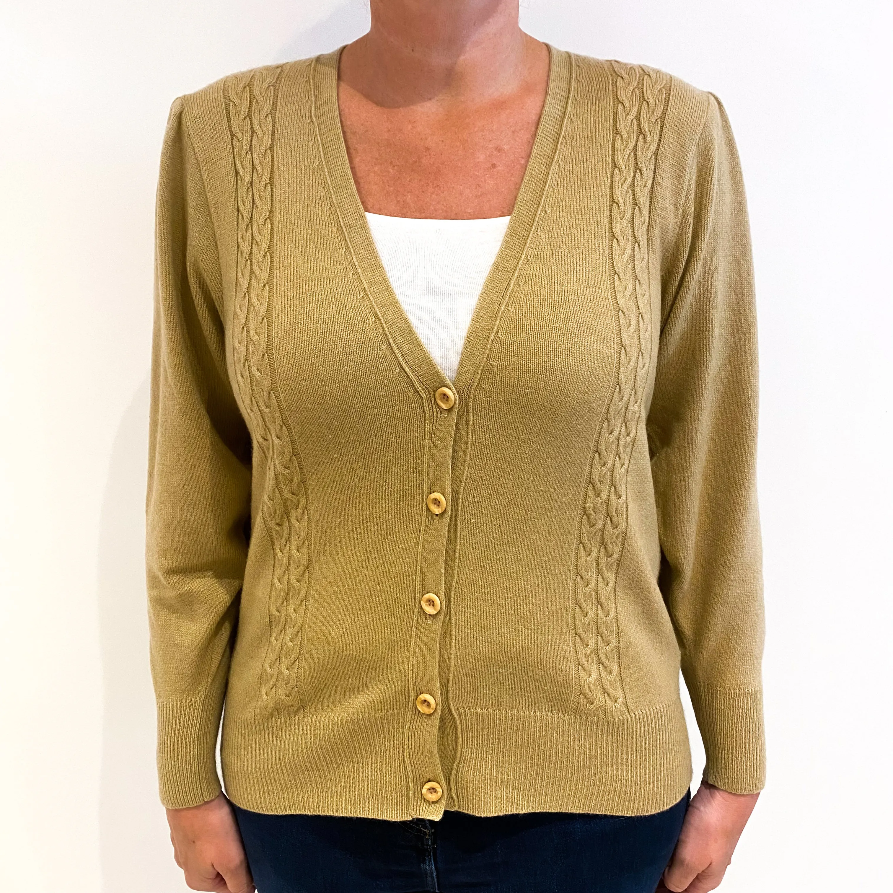 1980’s Vintage Sand Beige Cashmere V-Neck Cardigan Large