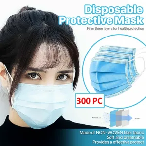 3-Ply Disposable Face Mask Non-Medical Surgical Earloop, 300 Pcs