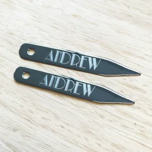 4x Personalised Name Gunmetal Collar Stays