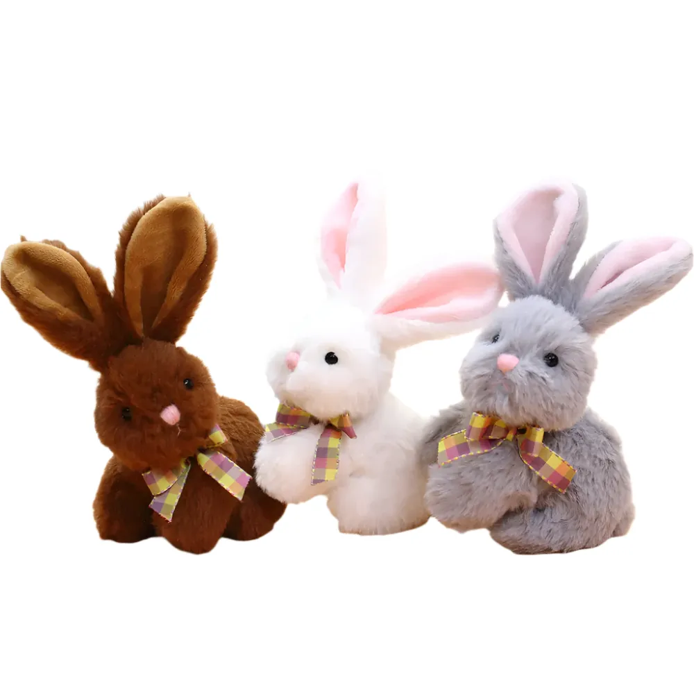 6" Cute "Cotton Candy" Fluffy Easter Bunny, Gray, White and Brown color