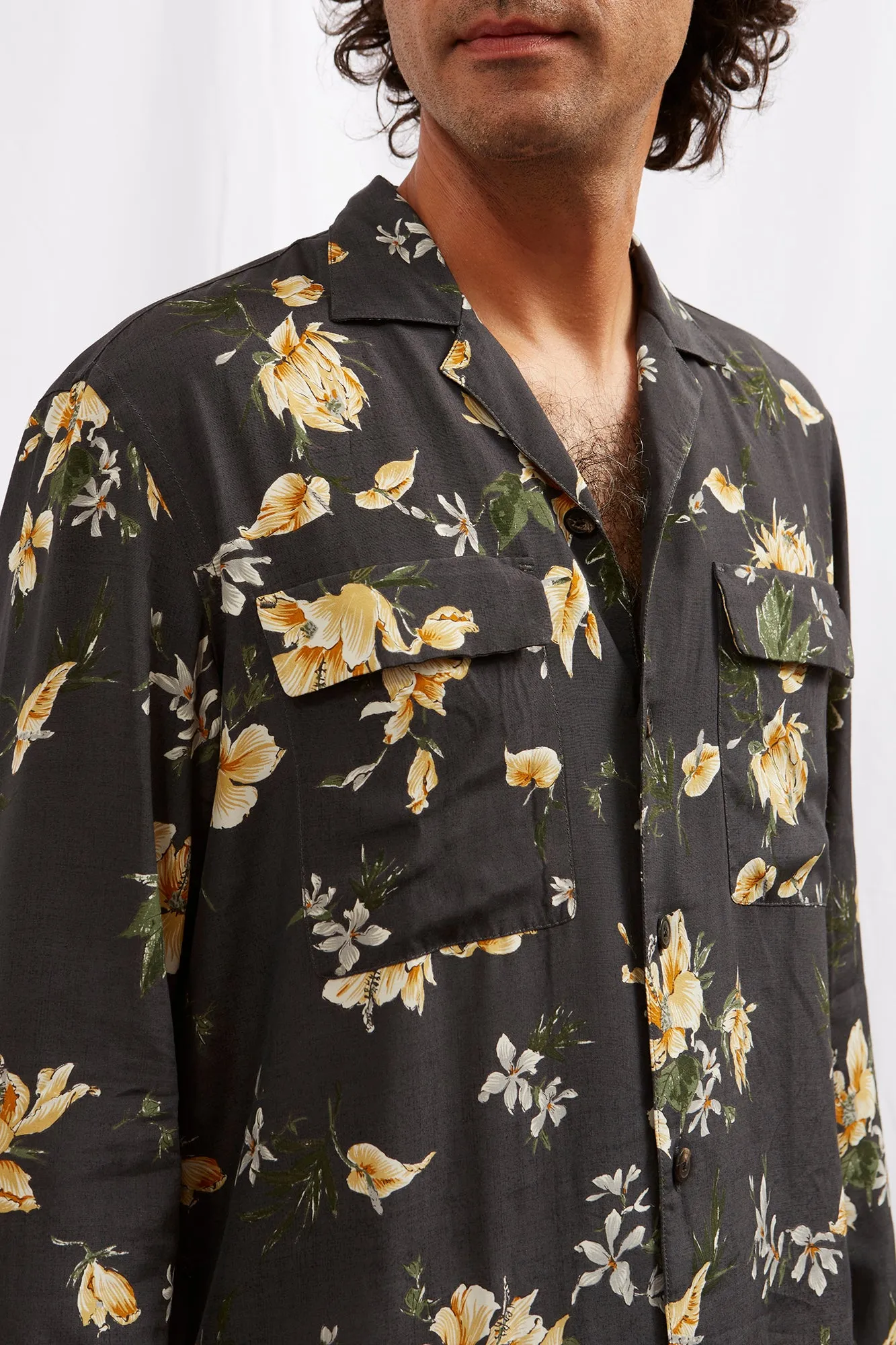 ABCL Floral Dark Grey Rayon Amedeo Shirt