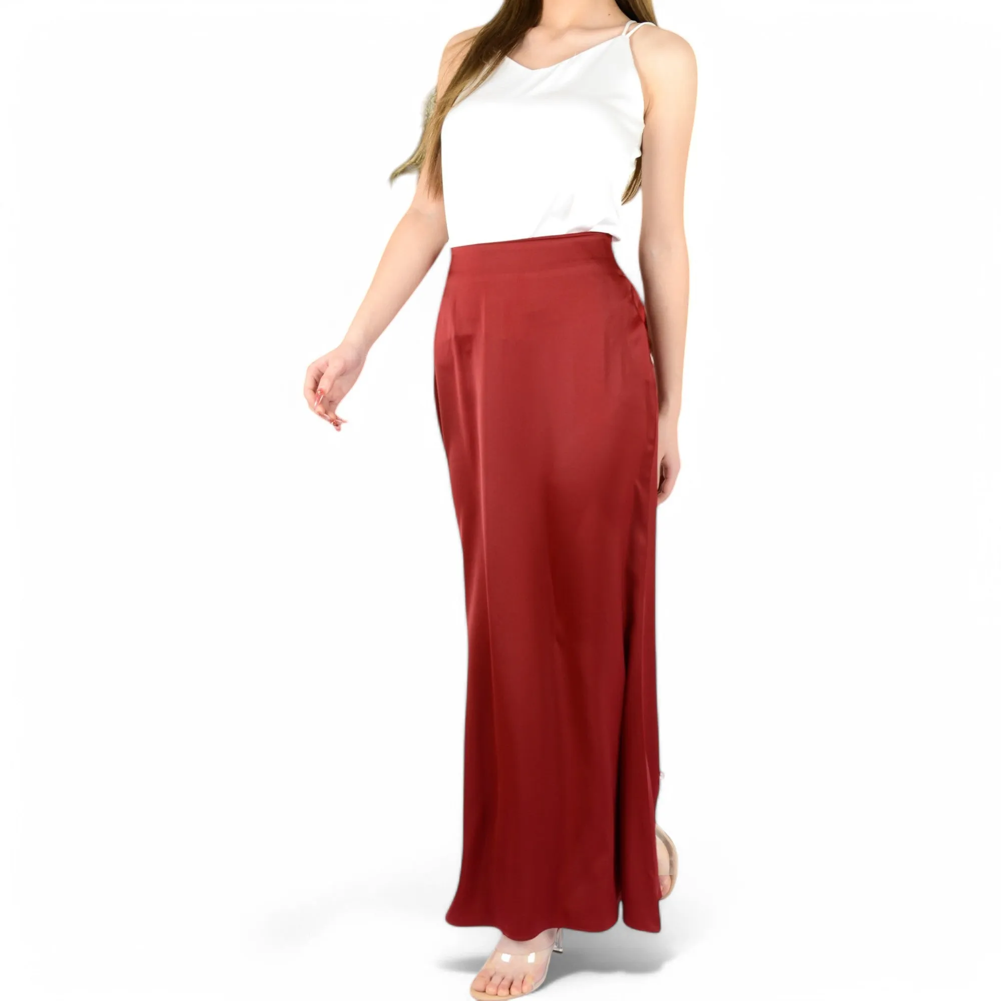 Anna-Kaci Women's Satin Maxi Skirt With High Waist And Flowing A-Line Design