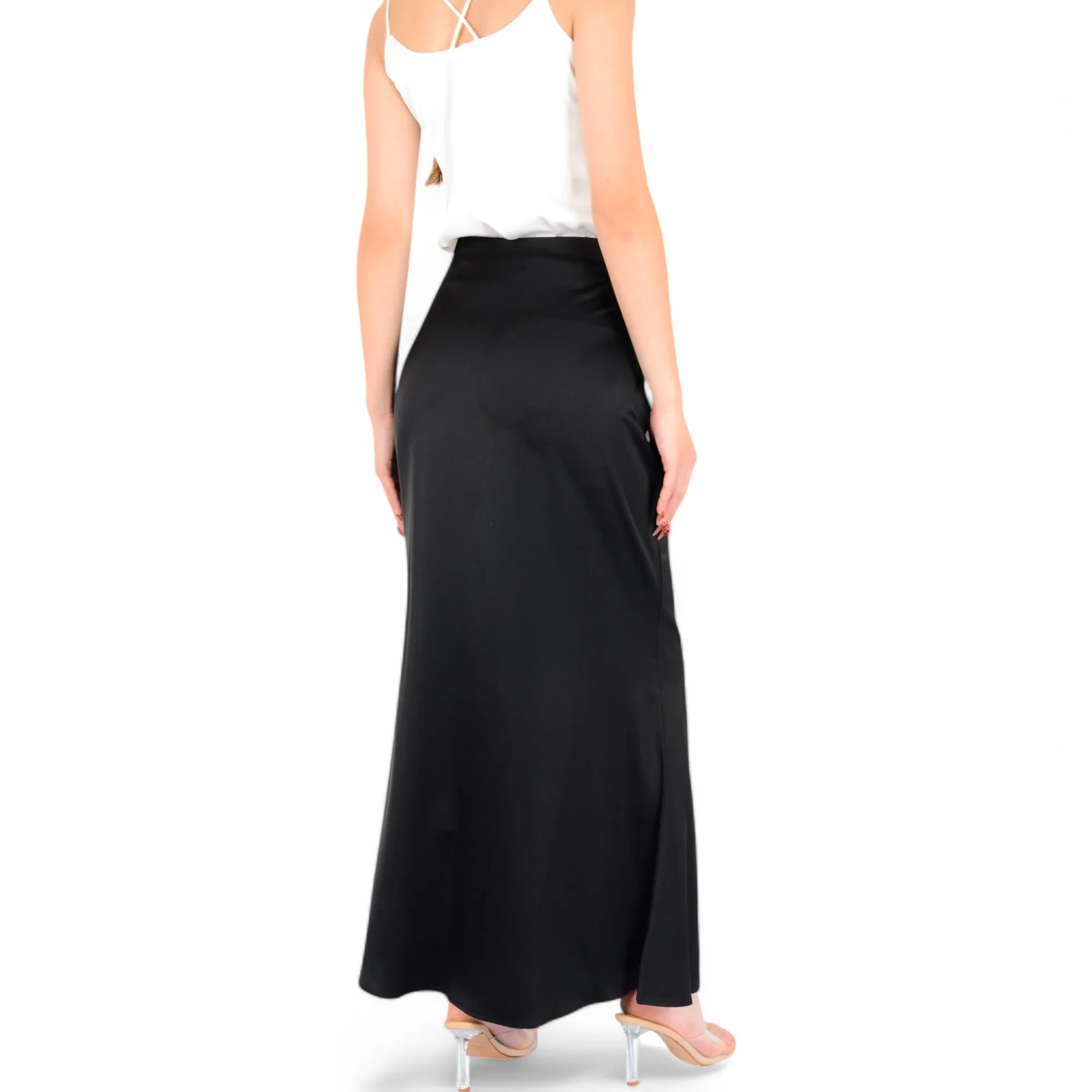 Anna-Kaci Women's Satin Maxi Skirt With High Waist And Flowing A-Line Design