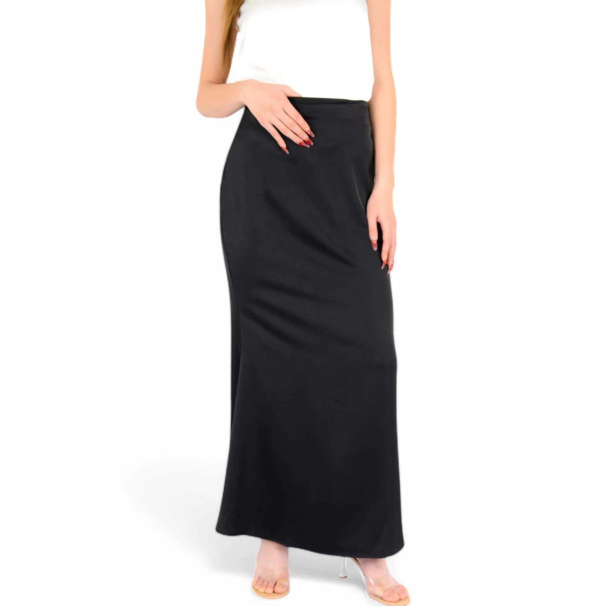 Anna-Kaci Women's Satin Maxi Skirt With High Waist And Flowing A-Line Design