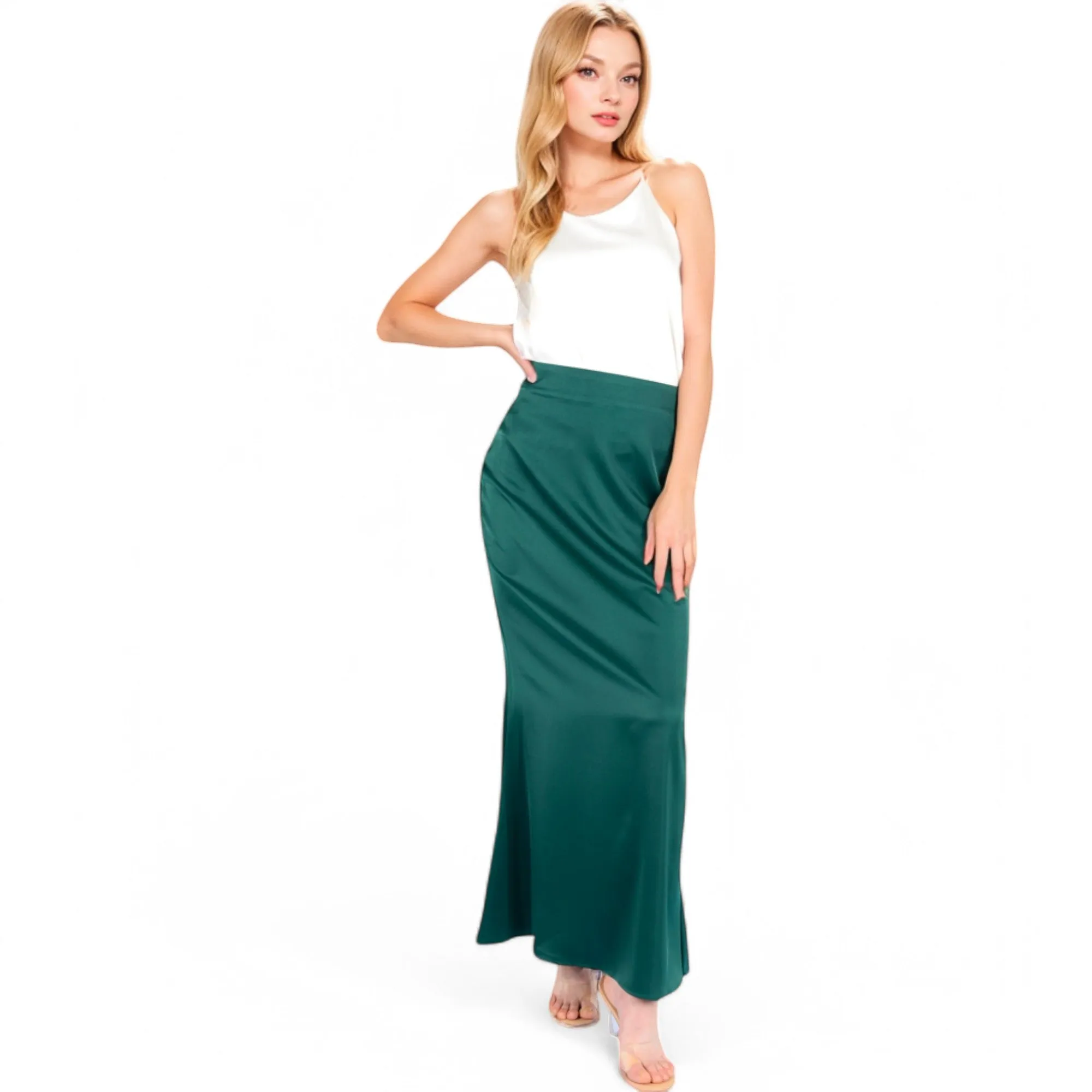 Anna-Kaci Women's Satin Maxi Skirt With High Waist And Flowing A-Line Design