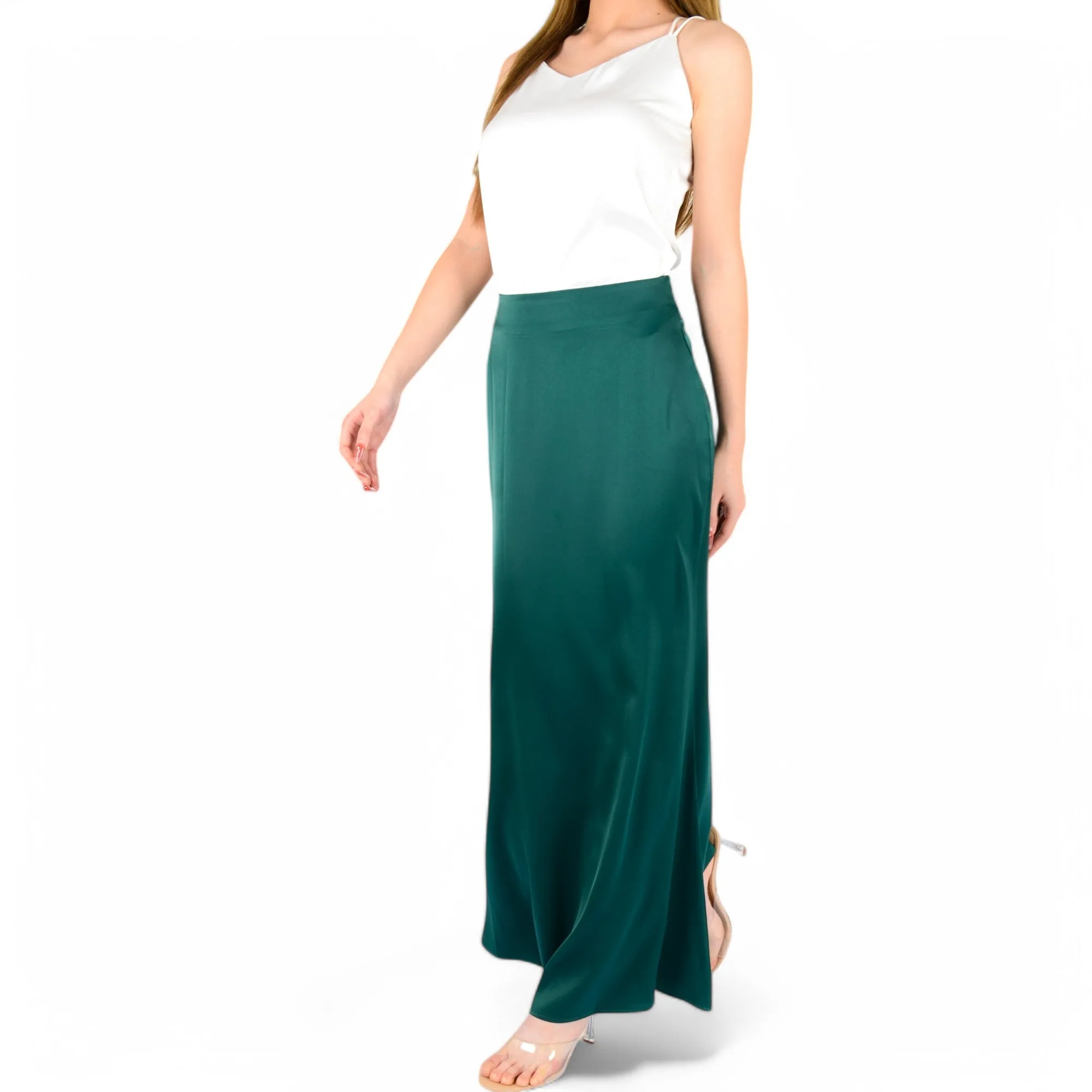 Anna-Kaci Women's Satin Maxi Skirt With High Waist And Flowing A-Line Design