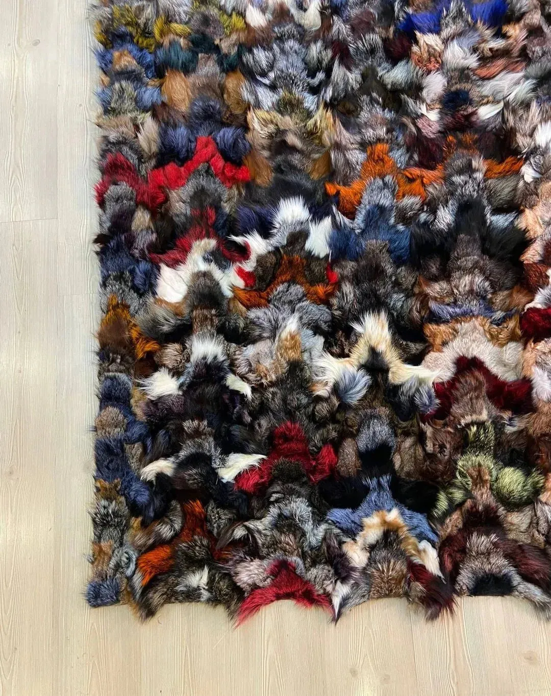 Authentic Multicolor Genuine Fluffy Fox Fur Area 4x6 Rug for Child Room