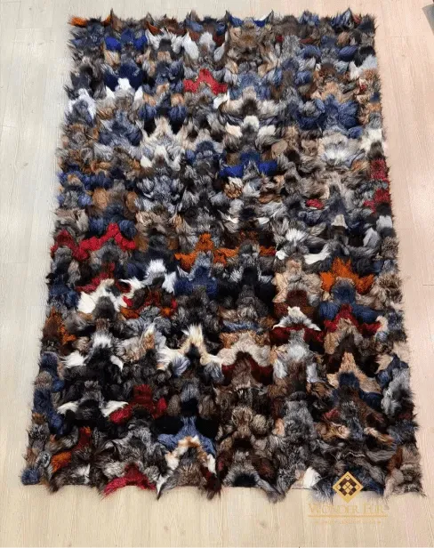 Authentic Multicolor Genuine Fluffy Fox Fur Area 4x6 Rug for Child Room