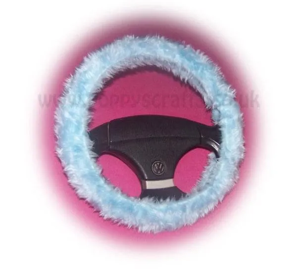 Baby Blue fluffy fuzzy faux fur car steering wheel cover