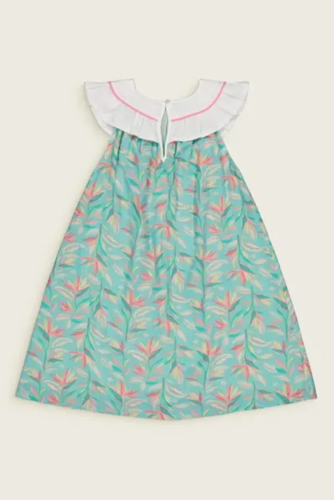 Bachaa Sleeveless Baby Dress with Embroidered Ruffle Collar