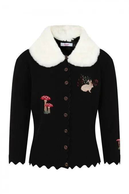 Banned Retro 50's Vintage Woodland Hippie Rabbit Black Cardigan