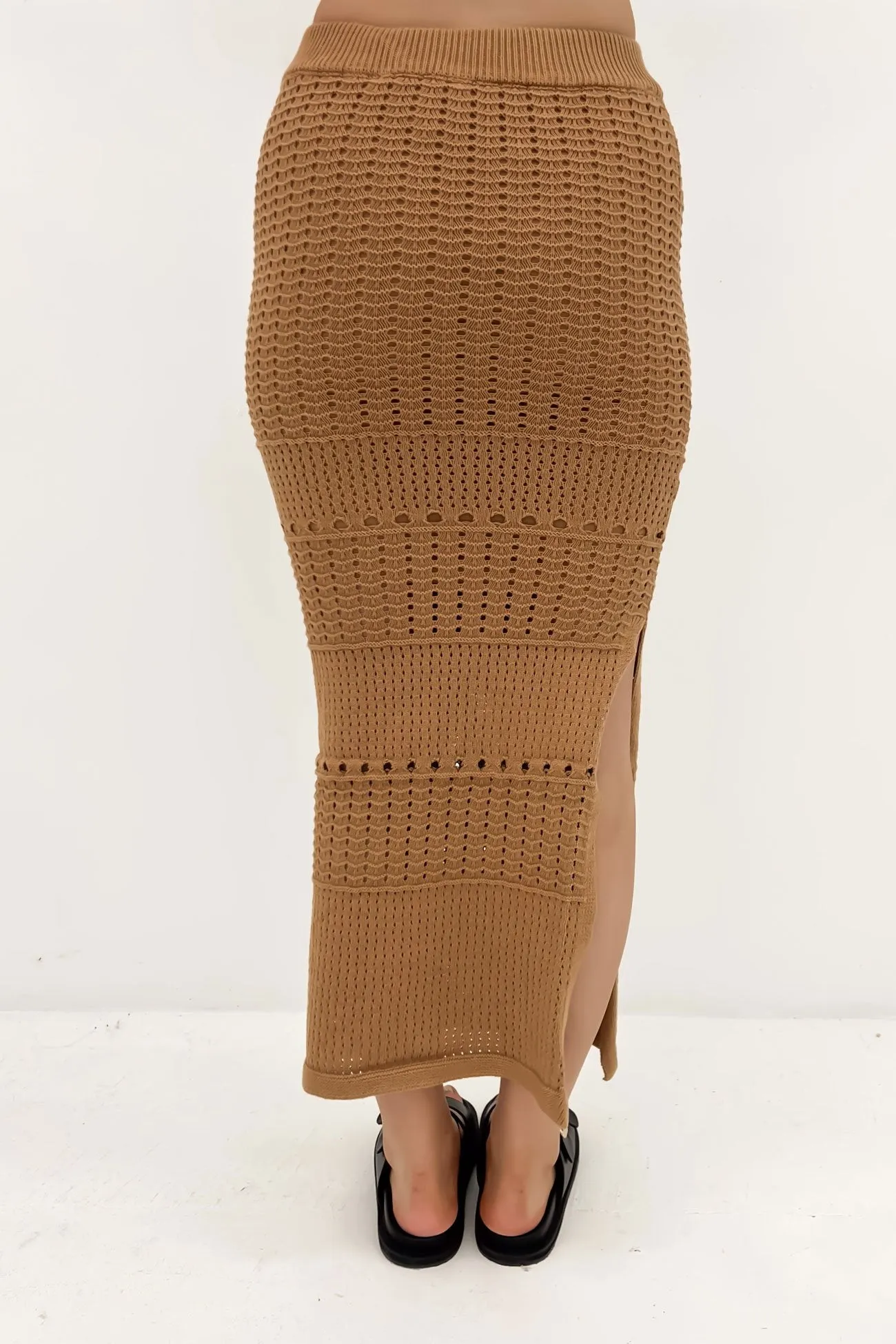 Baylor Crochet Maxi Skirt Brown