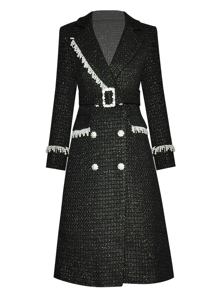 Beaded Crystal Double Breasted Overcoat