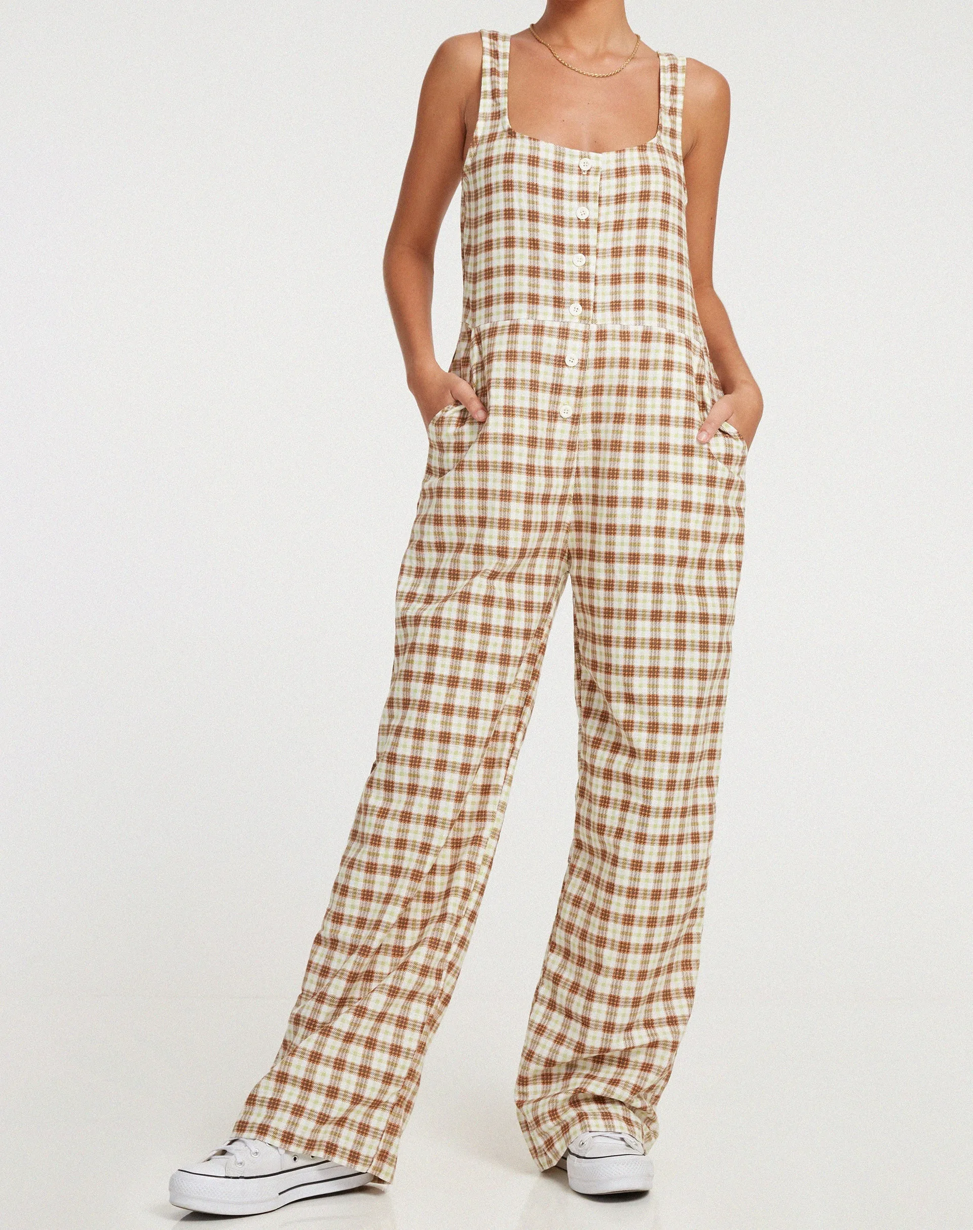 Beatrix Jumpsuit in Yellow Brown Check