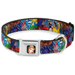 Belle CLOSE-UP Full Color Seatbelt Buckle Collar - Beauty & the Beast Stained Glass Scenes