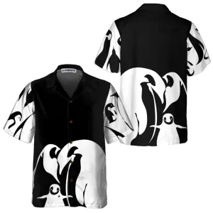 Black And White Penguin Hawaiian Shirt, Cool Penguin Shirt For Men, Penguin Themed Gift Idea