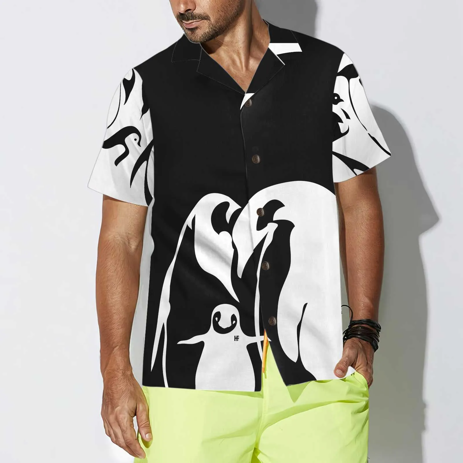 Black And White Penguin Hawaiian Shirt, Cool Penguin Shirt For Men, Penguin Themed Gift Idea