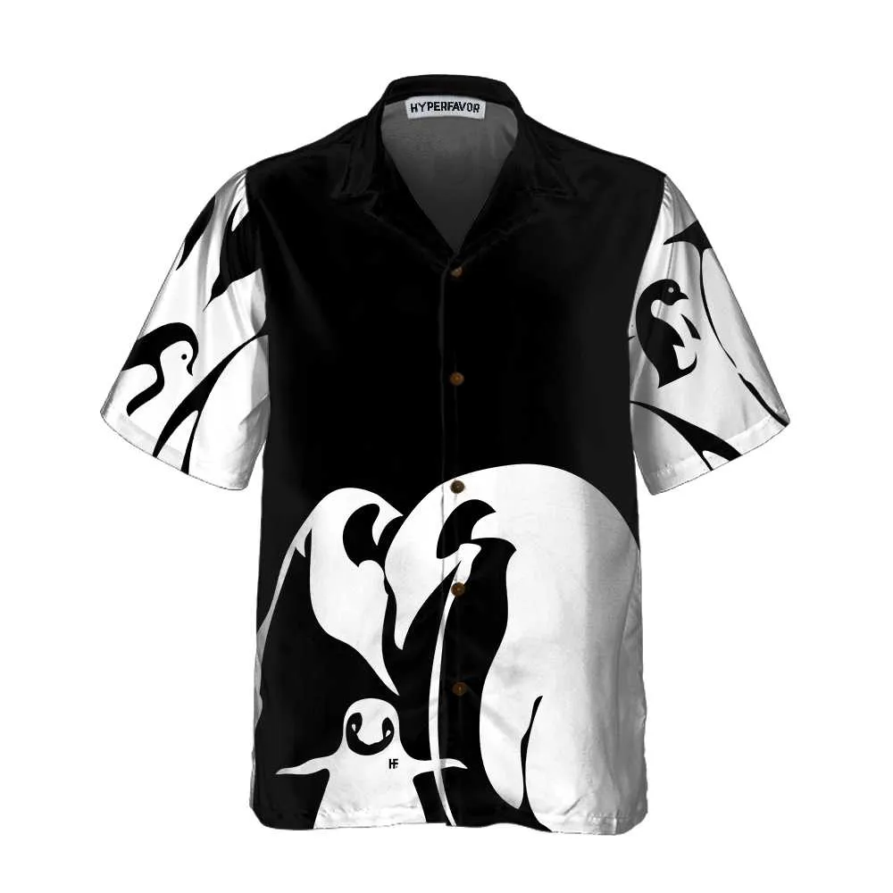 Black And White Penguin Hawaiian Shirt, Cool Penguin Shirt For Men, Penguin Themed Gift Idea