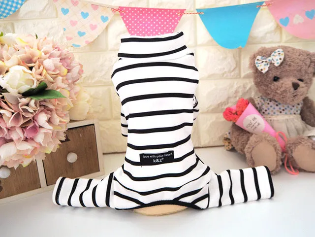 Black and White Striped Pet Pajamas