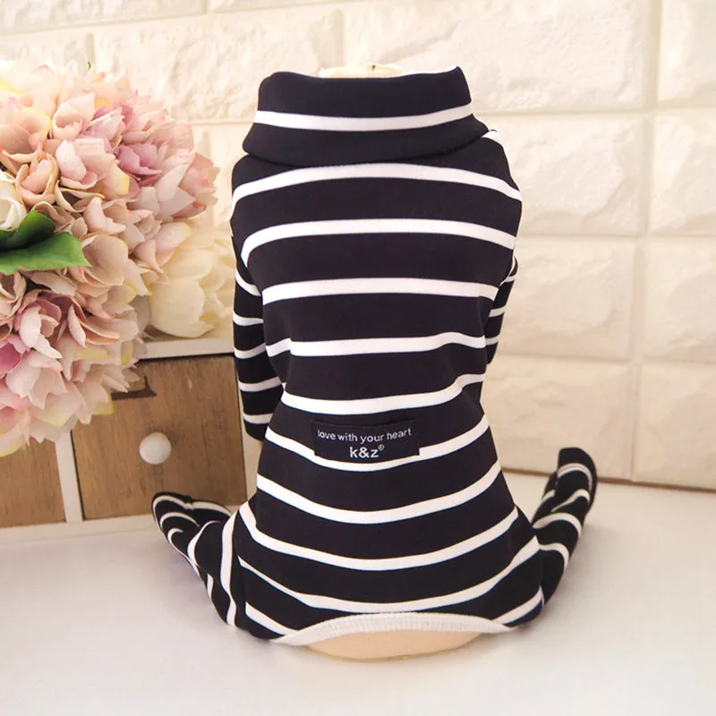 Black and White Striped Pet Pajamas