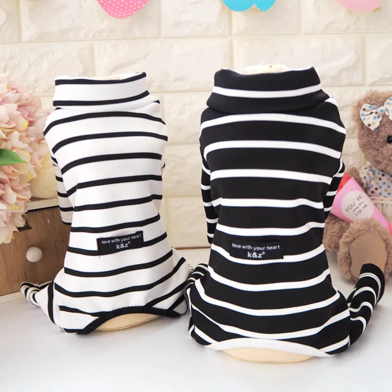 Black and White Striped Pet Pajamas