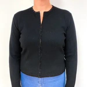 Black Beaded Cashmere Crew Neck Cardigan Large