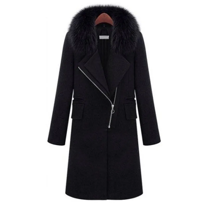 Black Slim Shearling Wool Coat