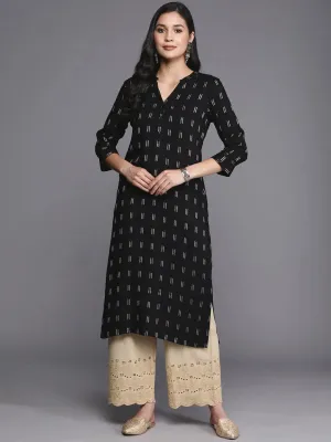 Black Woven Design Rayon Straight Kurta