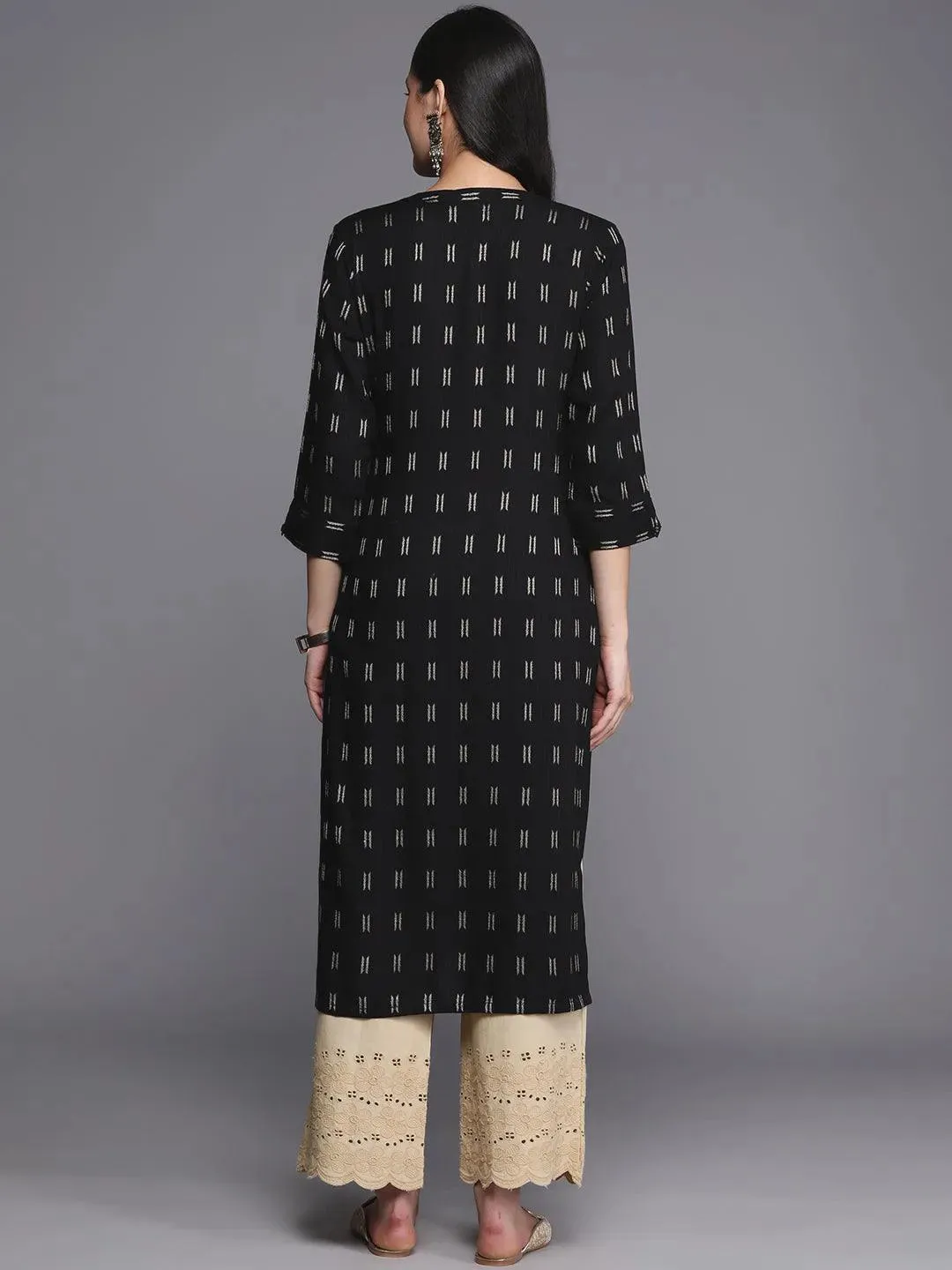 Black Woven Design Rayon Straight Kurta