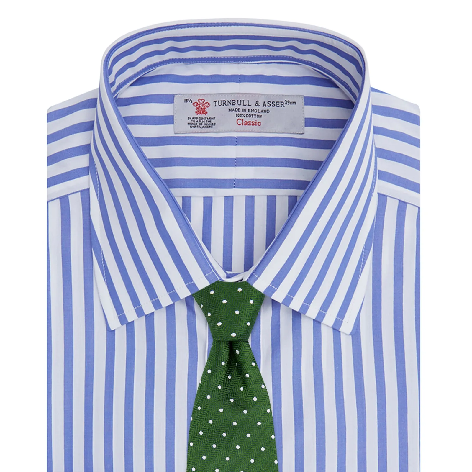 Blue and White Candy Stripe Shirt with T&A Collar and 3-Button Cuffs