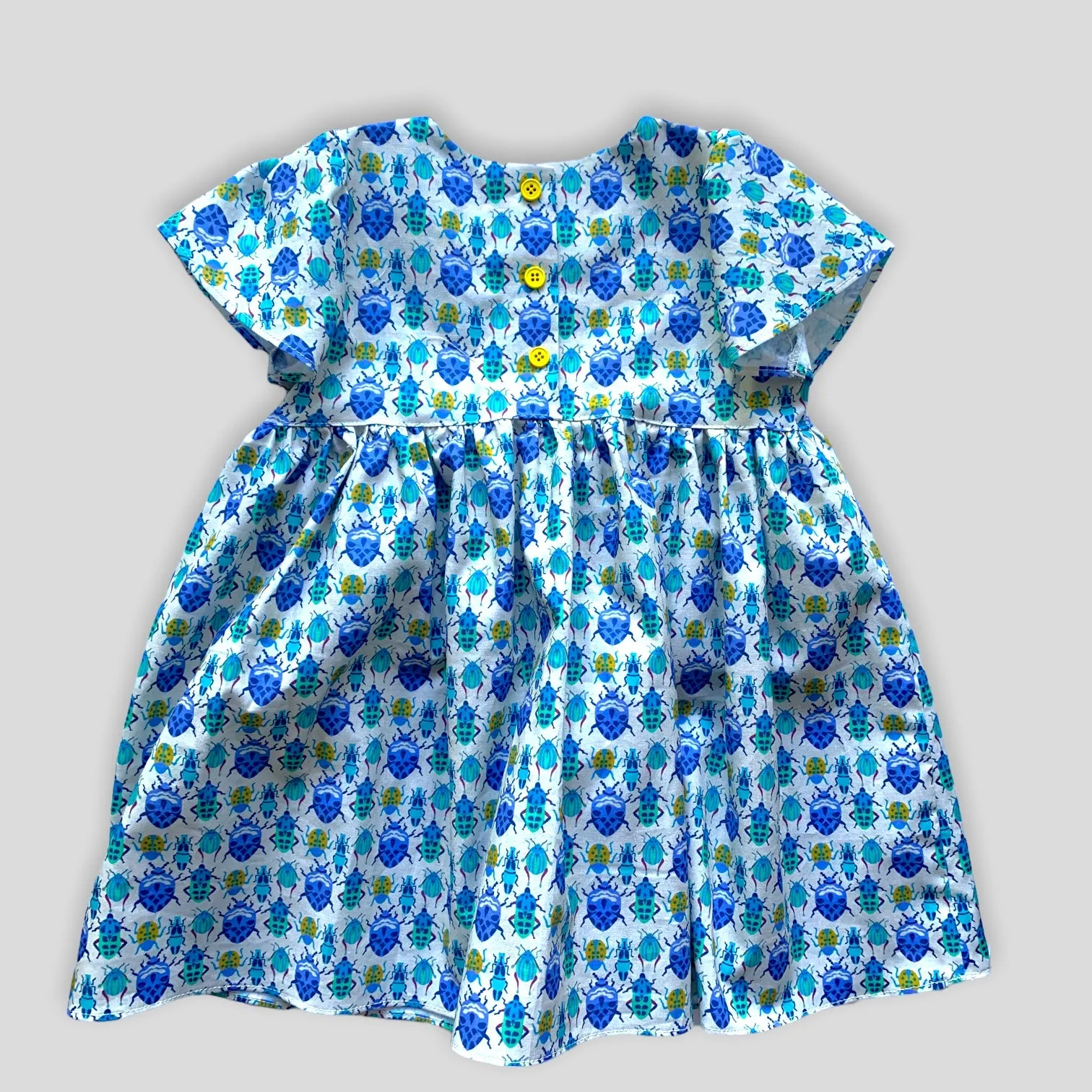 Blue Bug Dress with Tulip Sleeves and Bow for Babies and Kids