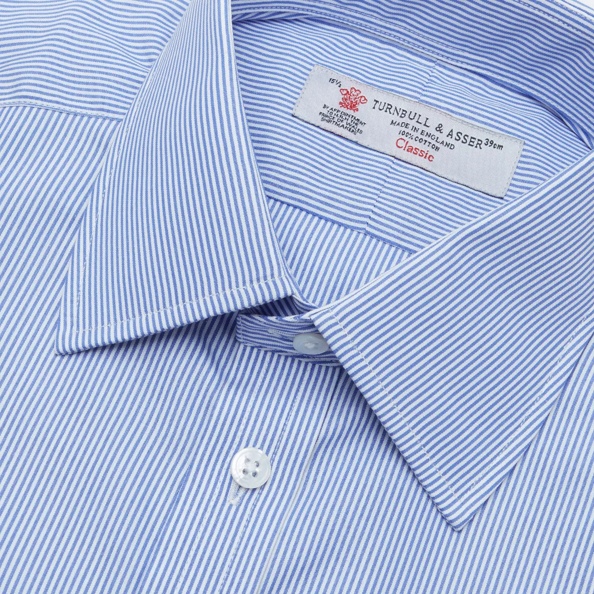 Blue Fine Bengal Stripe Shirt with T&A Collar and 3-Button Cuffs