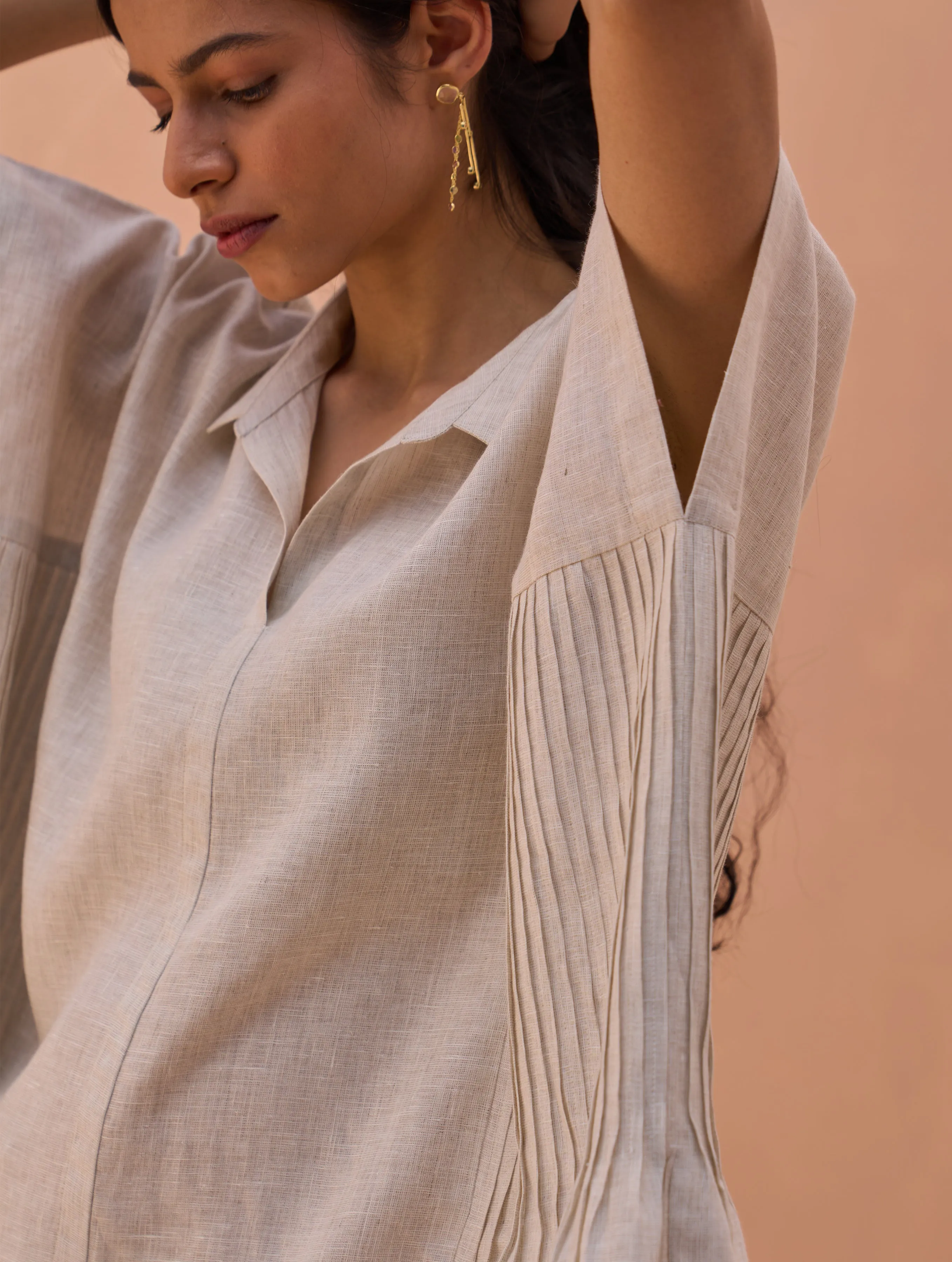 Bonnie Pleated Linen Top - Off White