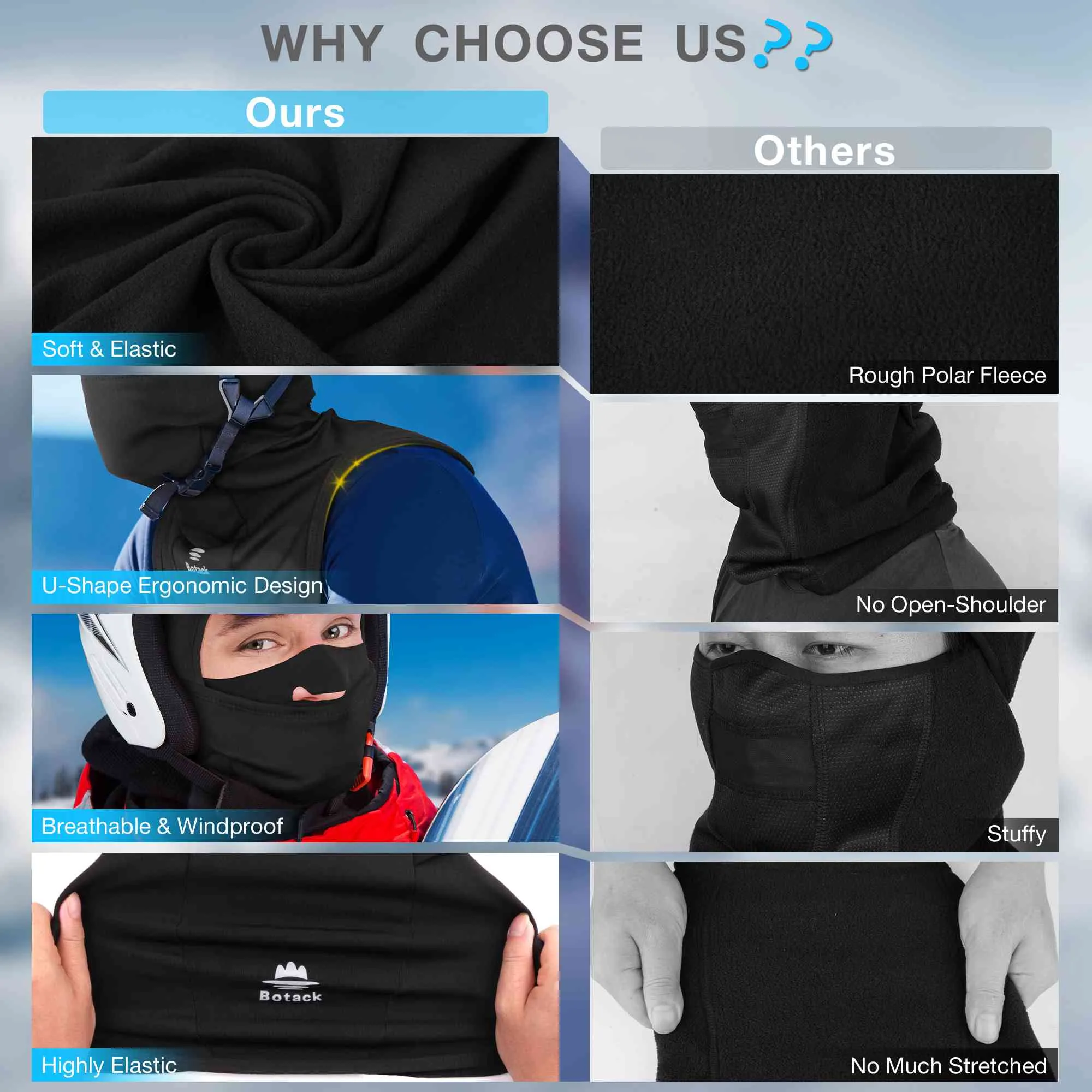 Botack Ski Mask for Men Women, Nose Opening Breathable Warm Balaclava Face Mask Windproof for Skiing Snowboarding Cycling