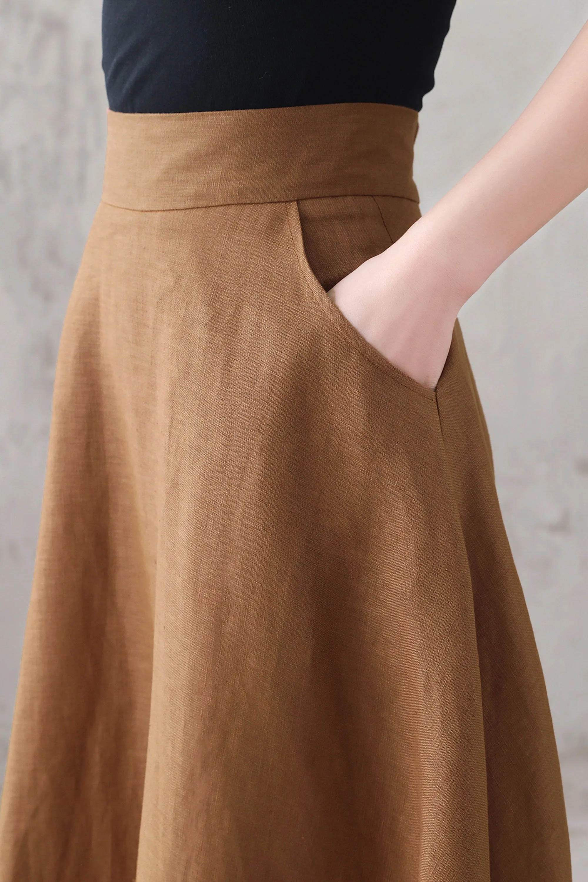 Brown Long Linen Maxi Skirt 3286