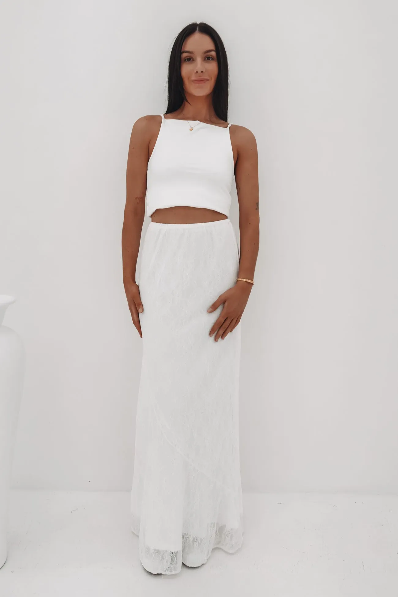 Camile Lace Maxi Skirt White