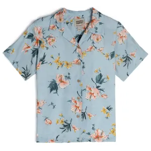 Camp Collar Shirt - Silky Flowers - Pale Blue