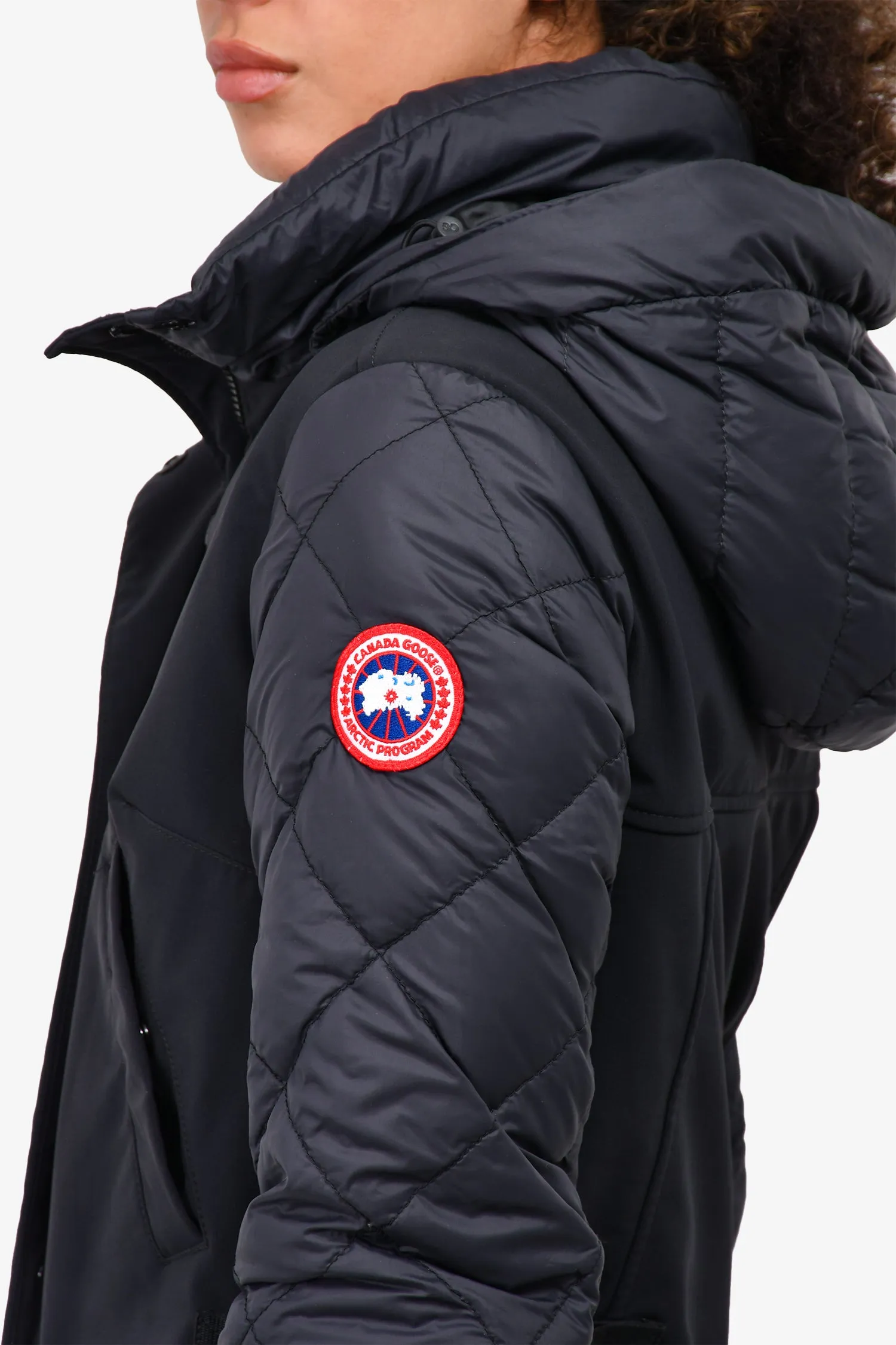 Canada Goose Black Quilted Sleeve Hooded 'Berkley' Coat Size S