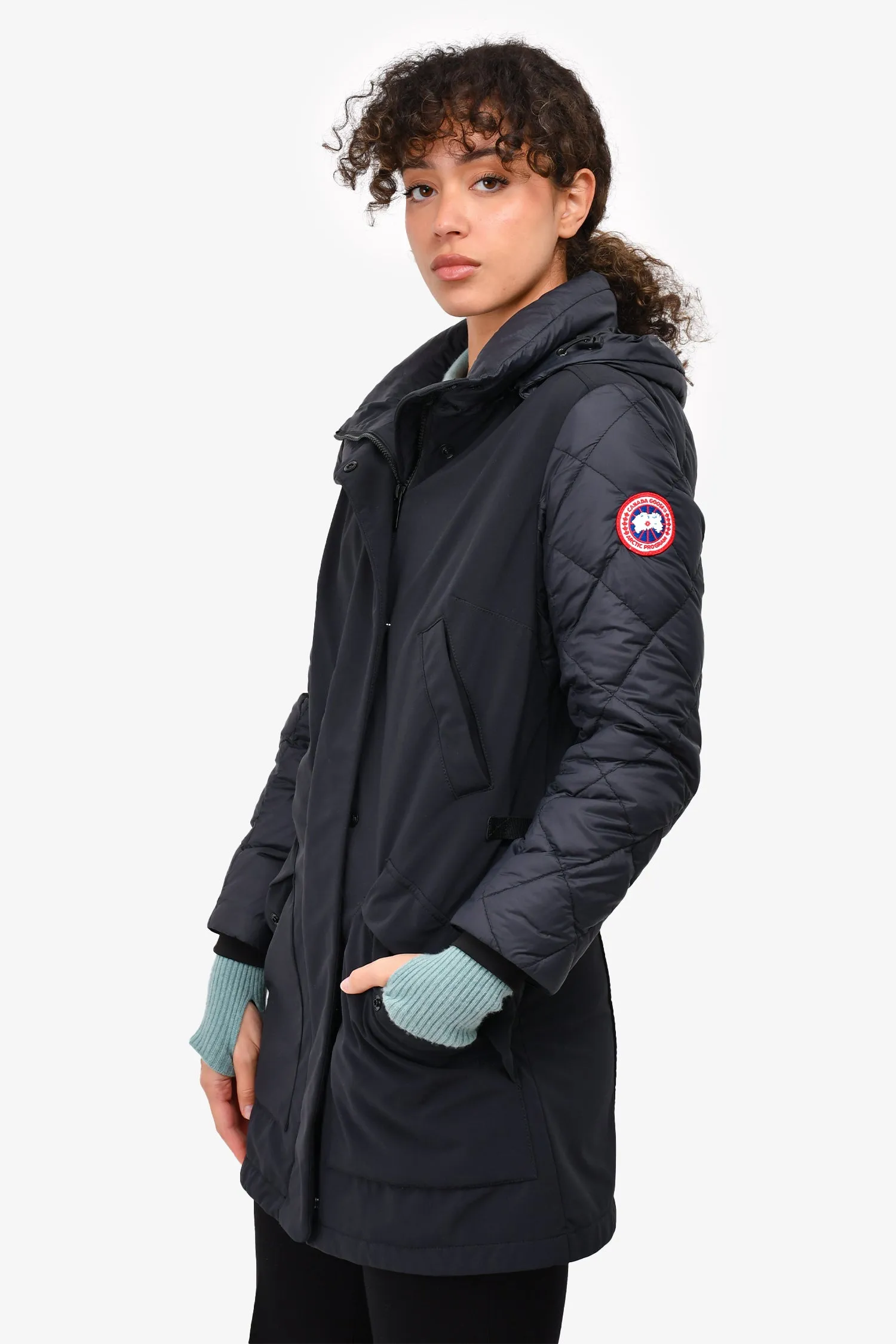 Canada Goose Black Quilted Sleeve Hooded 'Berkley' Coat Size S