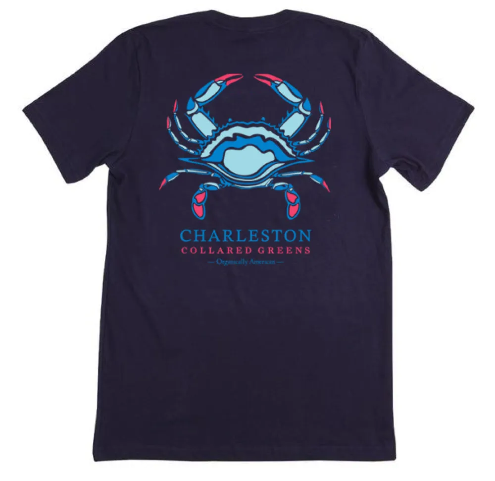 Charleston Blue Crab: Short Sleeve T-Shirt - Navy