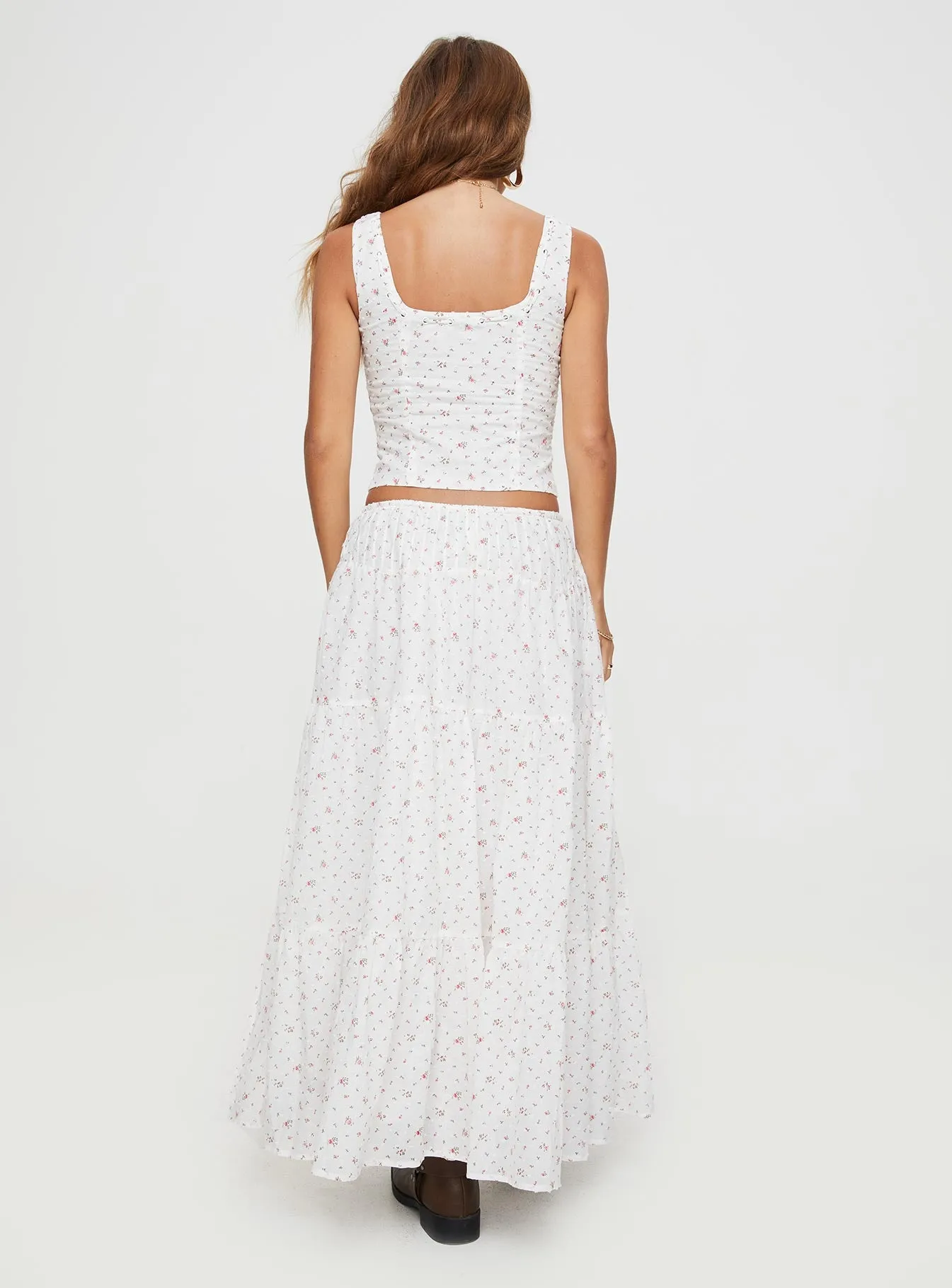 Cherry On Top Maxi Skirt White Floral