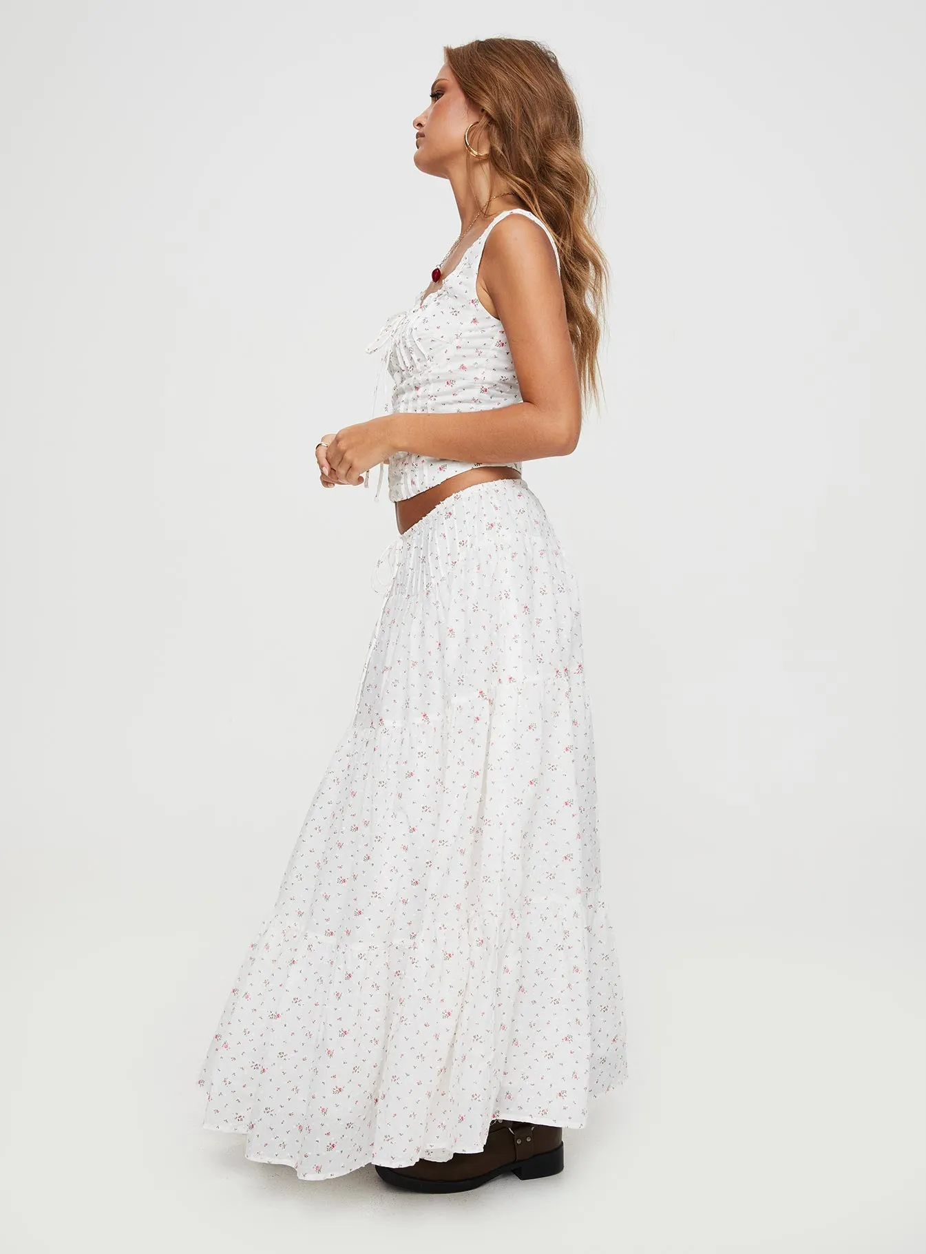 Cherry On Top Maxi Skirt White Floral