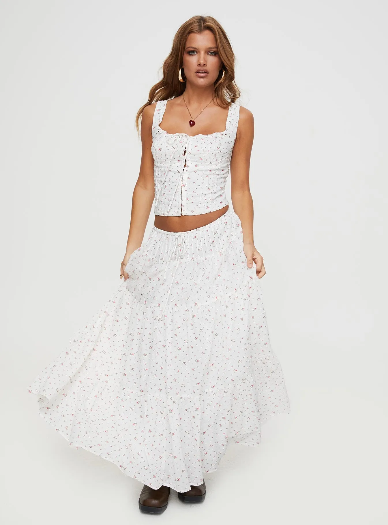 Cherry On Top Maxi Skirt White Floral