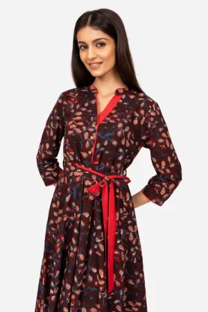 Chocolate brown ajrakh printed dress