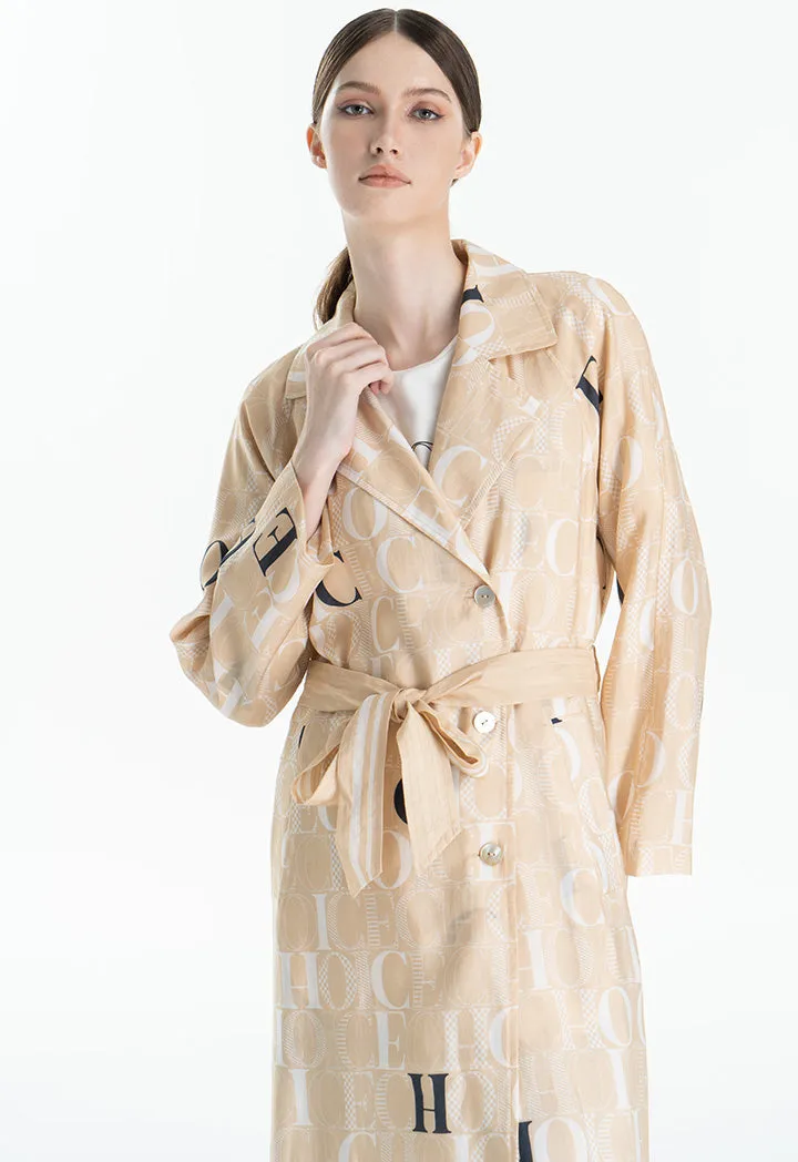 Choice Text Printed Long Coat Beige